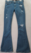 Hudson Flare Jeans Womens Size 26 Blue Denim Pockets Flat Front Distressed Logo - £20.31 GBP
