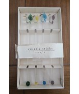PIER 1 ART GLASS SWIZZLE STICKS DRINK STIRRERS BIRDS 8” SET OF 4 - $12.86
