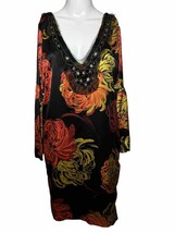 Uncle Frank Anthropologie Dress Medium Black Floral Flutter Sleeve Long - £18.42 GBP