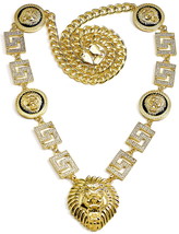 Lion necklace new 5 Pendant Head 8 Square Medusa Style 10mm Cuban Shirt - £60.65 GBP+