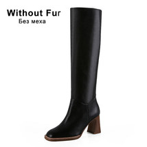 Taoffen size 34 43 2021 ins women knee high heel boots lady riding botas warm winter thumb200