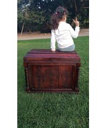 Vintage Moroccan Large Carved Cedar Chest, Rustic African Farmhouse Wooden Trunk