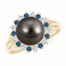 ANGARA Tahitian Pearl and Blue Diamond Ring for Women, Girls in 14K Solid Gold - £1,050.66 GBP