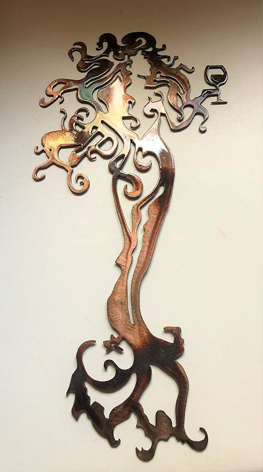 Tall Mermaid with Wine Glass - Metal Wall Art - Copper 24 x 11 1/2" - £50.11 GBP