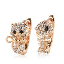 Luxury Cute Cat Fish Earrings For Girls 585 Rose Gold Natural Zircon Stud Earrin - £9.73 GBP