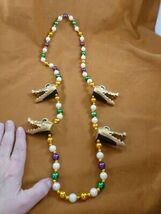 (G181-100) MARDI GRAS beads 40" necklace golden Gator head Crocodile All... - $18.99