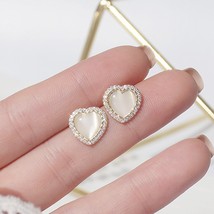 Korean Trendy Opal Round Inlaid CZ Heart Women Earrings Simple High Quality Love - £8.24 GBP