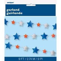 Patriotic July 4th Red Silver Blue Stars Garland 9 Ft - $5.44