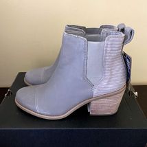 TOMS Marina Grey Leather Cap Toe Ribbed Block Heel Ankle Boots Womens - $39.59