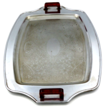 Vintage Chromium Plated Serving Tray with Red Bakelite Handles 20x13 Art Deco - £39.47 GBP