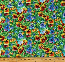 Cotton Pansies Pansy Flowers Floral Field Green Fabric Print by the Yard D477.63 - £9.61 GBP