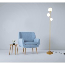 3 Globe Mid Century Modern Floor Lamp For Living Room, Contemporary Gold Lamp Wi - £93.00 GBP