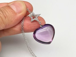 Amethyst  Crystal Heart-shaped pendant Sterling Silver Reiki Healing D080110 - £36.29 GBP