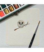 Original Hand painted Miniature watercolor painting of a Fluffy Baby Owl - $31.68