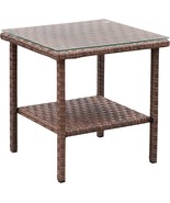 Outdoor Side Table Furniture End Accent Patio Glass Wicker Rattan Small ... - £61.67 GBP