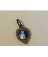 Vtg 8x12mm blue enamel crystal brass heart medal charm Jesus Infant of P... - $468.00 MXN