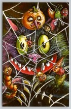 Matthew Kirscht Halloween Caught Wicked Cat Spiderweb Shiverbones Postcard MK - £38.61 GBP