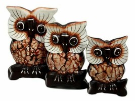 Balinese Wood Handicrafts Forest Owl Family Set of 3 Decorative Figurine... - $27.99