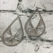Teardrop Earrings Silver-Tone Wrapped Woven Wire Drop Dangle Hooks Fashion - £7.73 GBP