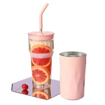 16Oz Thick Wall Glass,Glass Cups With Lids And Straws, Iced Tea Cup, Ice Coffee  - $22.99