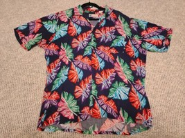 Islander Hawaiian Shirt Men&#39;s L Button Up Floral Leaves AOP ALL-OVER VTG Rayon - £9.56 GBP