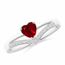 ANGARA Solitaire Heart Ruby and Diamond Chevron Ring for Women in 14K Solid Gold - £1,342.60 GBP