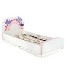 Kids Twin Size Upholstered Platform Wooden Bed with Rainbow Pattern - Color: Whi - $5,684.54 MXN