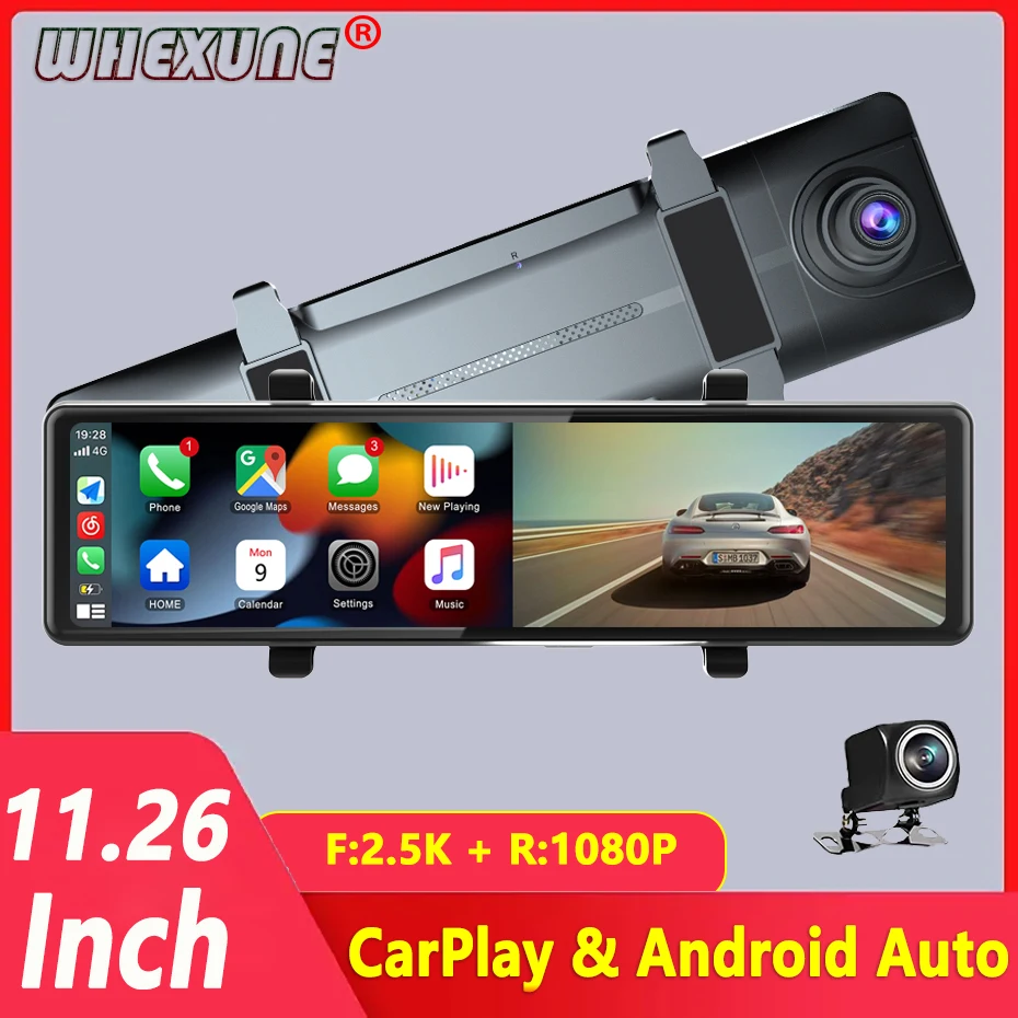 2.5K Dual Lens 11.26 Inch Carplay &amp; Android Auto Wireless 1440P Wifi Dash Cam - £156.92 GBP+