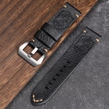 Premium Italian Thick Leather Handmade Watch Strap 20mm Flottiglia Black Silver - £21.45 GBP