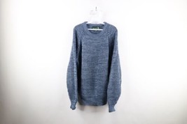 Vintage 90s Streetwear Mens Large Blank Chunky Ribbed Knit Crewneck Sweater Blue - £45.24 GBP