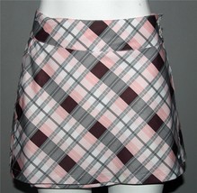 NIKE Pink Grey Brown Plaid Pleated Sides Wide Band Golf Tennis Skirt Wm&#39;s M? - £26.30 GBP