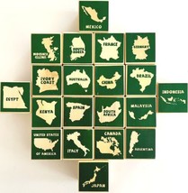 Wood Blocks Geography Countries Lot of 20 Educational Vintage Wooden Toy... - $29.99
