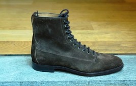 Suede Leather High Ankle Rounded Toe Men Gray Color Stylish LaceUp Vintage Boots - £127.88 GBP+