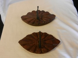 Pair of Brown Wooden Hat Coat Hooks, Wall Mount Flower Design from India - £39.96 GBP