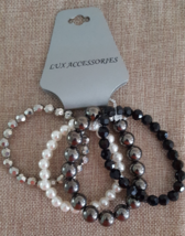 Lux Accessories Stretch Beaded Fashion Bracelets Black/Gray/Silver/Whi - £6.22 GBP