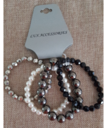 Lux Accessories Stretch Beaded Fashion Bracelets Black/Gray/Silver/Whi - £6.23 GBP