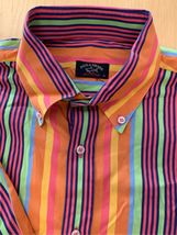 Mens Yachting Button Shirt- Paul&amp;Shark -Sz44/Large Orange/Pink Stripe S/S EUC - £15.57 GBP