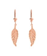Solid 14k or 10k Rose Gold Bohemia Boho Feather Leverback Drop Earrings Set - £142.13 GBP+
