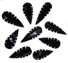6 PC SERRATED BLACK OBSIDIAN STONE LARGE 2 -2 1/2 &quot; IN ARROWHEADS wholesale - $6.60