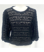 Haute Monde top Lace Long Sleeve Balloon Sleeves Stretchy Size Small - $19.83 CAD