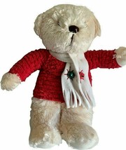 Hallmark 14&quot; Plush Christmas Jingle Teddy Bear Red Sweater Bells on Scarf WORKS - £18.37 GBP