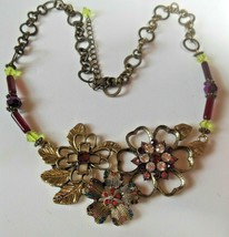 Vintage Gold-tone Metal Multi-color Rhinestone Floral Collar Necklace 21... - $23.27