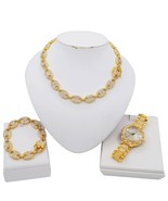18k Layered Real Gold Filled Hip Hop Set Necklace bracelet Watch - $1,489.93 MXN