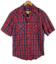 Vintage Wrangler 15 1/2 Medium Shirt Pearl Snap Red Plaid Rodeo Western Wear - £29.14 GBP