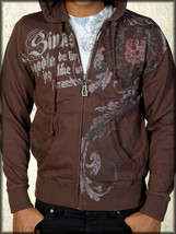 Monarchy Medieval Script Crest Knight Feathers Mens Zip Up Hoodie Brown ... - $119.88