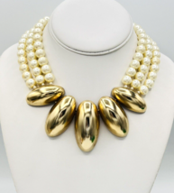 Designer Mimi Di Niscemi 1984 Gold Tone Faux Pearl Runway Necklace - $178.20