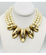 Designer Mimi Di Niscemi 1984 Gold Tone Faux Pearl Runway Necklace - £139.18 GBP