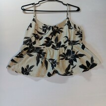 Monteau Linen Blend Black Cream Boho Floral Top With Buttons Womens Size L - $272.61 MXN