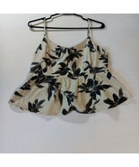 Monteau Linen Blend Black Cream Boho Floral Top With Buttons Womens Size L - $272.61 MXN