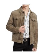 John Varvatos Collection Men's Andrew Sheepskin Leather Trucker Jacket Hemp - $338.12